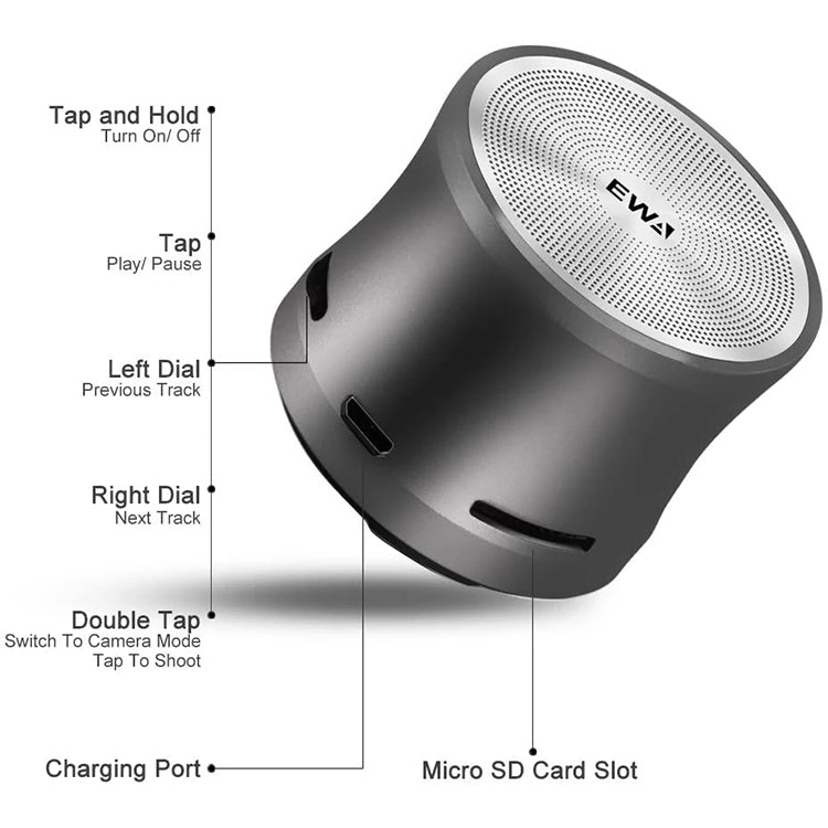 EWA A109M  Portable Bluetooth Speaker Wireless Heavy Bass Bomm Box Subwoofer Phone Call Surround Sound Bluetooth Shower Speaker(Silver) - free shipping - PMC TechLife - Order now!