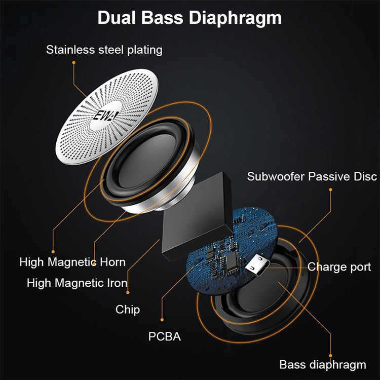EWA A109M  Portable Bluetooth Speaker Wireless Heavy Bass Bomm Box Subwoofer Phone Call Surround Sound Bluetooth Shower Speaker(Silver) - free shipping - PMC TechLife - Order now!