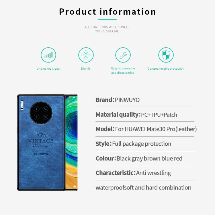 For Huawei Mate 30 Pro 5G (Leather) PINWUYO Zun Series PC + TPU + Skin Waterproof Anti-fall All-inclusive Protective Case(Gray) - Huawei Cases by PINWUYO | Online Shopping South Africa | PMC TechLife | Buy Now Pay Later Mobicred