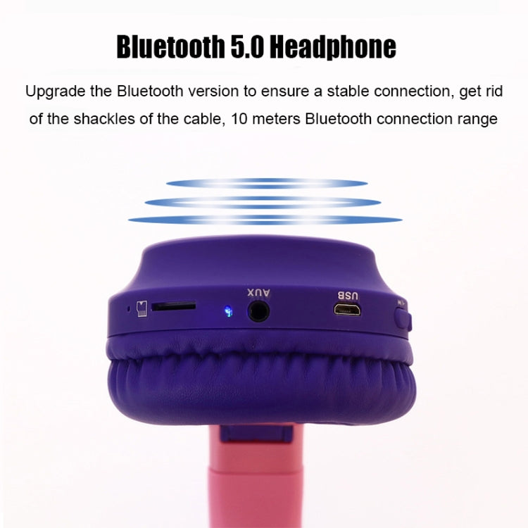 BT028C Cute Cat Ear Bluetooth 5.0 Headphones Foldable On-Ear Stereo Wireless Headset Headphone with Mic / LED Light / FM Radio / TF Card(Blue) - Headset & Headphone by PMC TechLife | Online Shopping South Africa | PMC TechLife