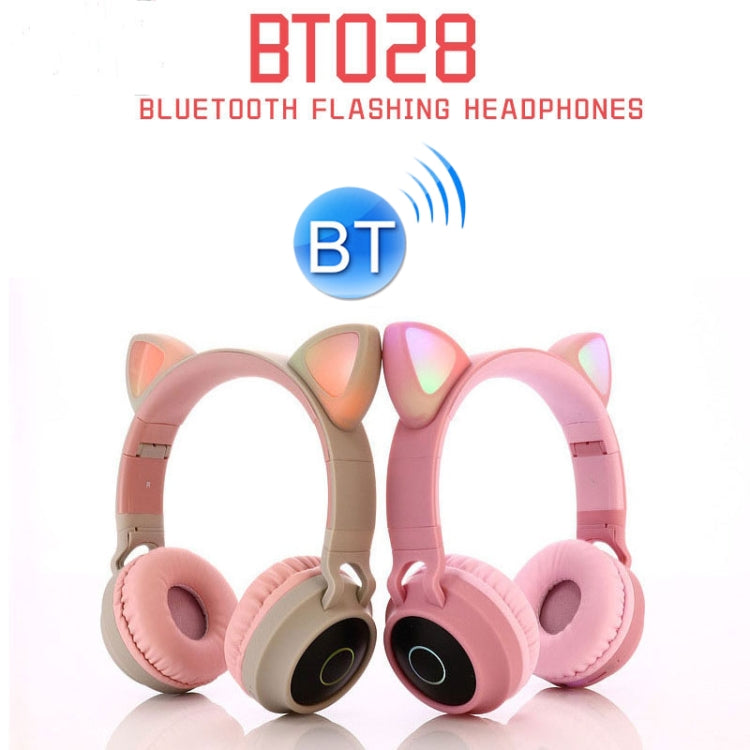 BT028C Cute Cat Ear Bluetooth 5.0 Headphones Foldable On-Ear Stereo Wireless Headset Headphone with Mic / LED Light / FM Radio / TF Card(Blue) - Headset & Headphone by PMC Jewellery | Online Shopping South Africa | PMC Jewellery