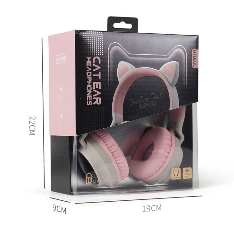 BT028C Cute Cat Ear Bluetooth 5.0 Headphones Foldable On-Ear Stereo Wireless Headset Headphone with Mic / LED Light / FM Radio / TF Card(Pink) - Headset & Headphone by PMC Jewellery | Online Shopping South Africa | PMC Jewellery