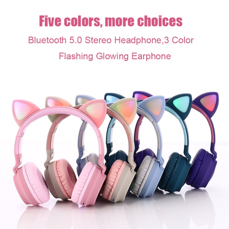 BT028C Cute Cat Ear Bluetooth 5.0 Headphones Foldable On-Ear Stereo Wireless Headset Headphone with Mic / LED Light / FM Radio / TF Card(Gray) - Headset & Headphone by PMC TechLife | Online Shopping South Africa | PMC TechLife | Buy Now Pay Later Mobicred