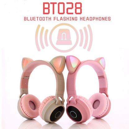 BT028C Cute Cat Ear Bluetooth 5.0 Headphones Foldable On-Ear Stereo Wireless Headset Headphone with Mic / LED Light / FM Radio / TF Card(Gray) - Headset & Headphone by PMC Jewellery | Online Shopping South Africa | PMC Jewellery