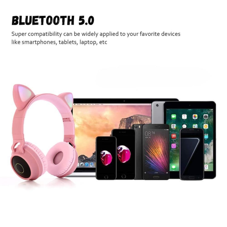 BT028C Cute Cat Ear Bluetooth 5.0 Headphones Foldable On-Ear Stereo Wireless Headset Headphone with Mic / LED Light / FM Radio / TF Card(Gray) - Headset & Headphone by PMC TechLife | Online Shopping South Africa | PMC TechLife | Buy Now Pay Later Mobicred