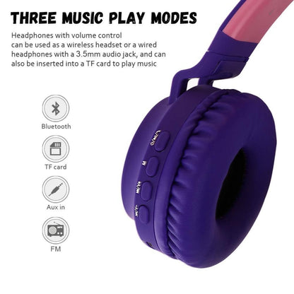 BT028C Cute Cat Ear Bluetooth 5.0 Headphones Foldable On-Ear Stereo Wireless Headset Headphone with Mic / LED Light / FM Radio / TF Card(Purple) - Headset & Headphone by PMC Jewellery | Online Shopping South Africa | PMC Jewellery