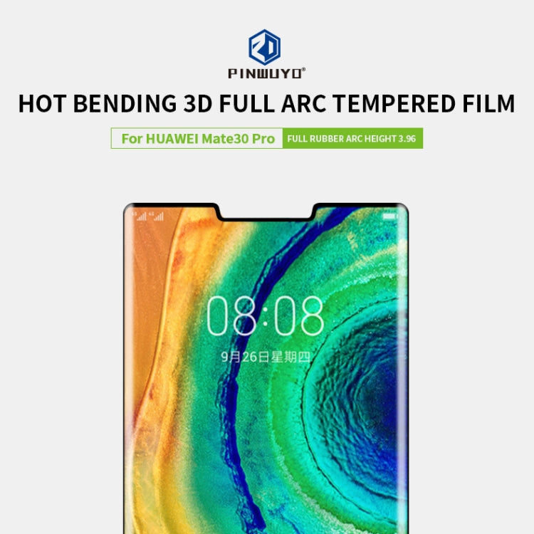 For Huawei Mate 30 Pro PINWUYO Full Glue Full Arc Version Arc Height 3.96mm 9H 3D Hot Bending Tempered Glass Film(Black) - free shipping - PMC TechLife - Order now!