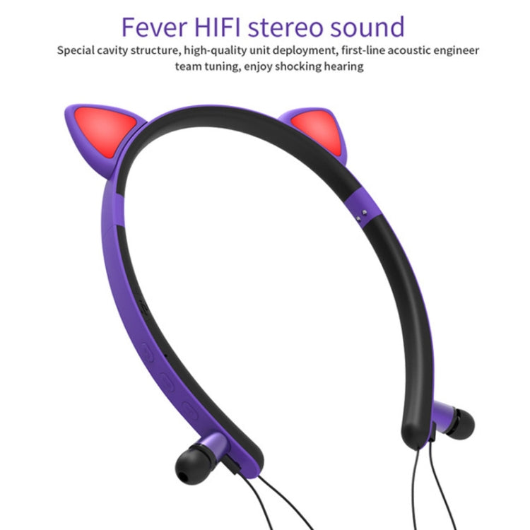 ZW29 Cat Ear Stereo Sound HIFI Fashion Outdoor Portable Sports Wireless  Bluetooth Headset with Mic & LED Light Glowing(Pink) - Neck-mounted Earphone by PMC TechLife | Online Shopping South Africa | PMC TechLife