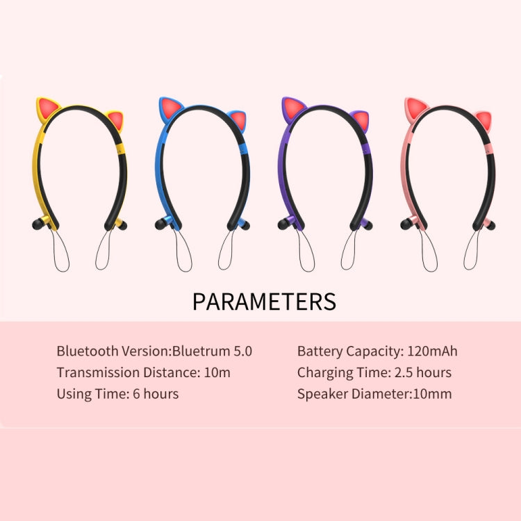 ZW29 Cat Ear Stereo Sound HIFI Fashion Outdoor Portable Sports Wireless  Bluetooth Headset with Mic & LED Light Glowing(Pink) - Neck-mounted Earphone by PMC TechLife | Online Shopping South Africa | PMC TechLife