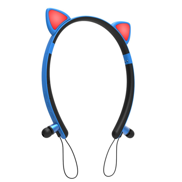 ZW29 Cat Ear Stereo Sound HIFI Fashion Outdoor Portable Sports Wireless  Bluetooth Headset with Mic & LED Light Glowing(Blue) - Neck-mounted Earphone by PMC TechLife | Online Shopping South Africa | PMC TechLife