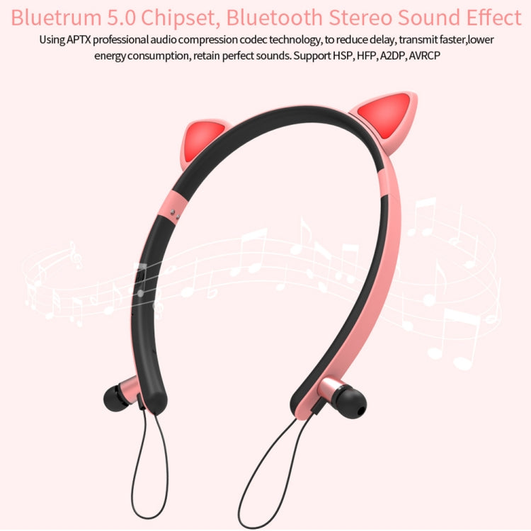 ZW29 Cat Ear Stereo Sound HIFI Fashion Outdoor Portable Sports Wireless  Bluetooth Headset with Mic & LED Light Glowing(Blue) - Neck-mounted Earphone by PMC TechLife | Online Shopping South Africa | PMC TechLife
