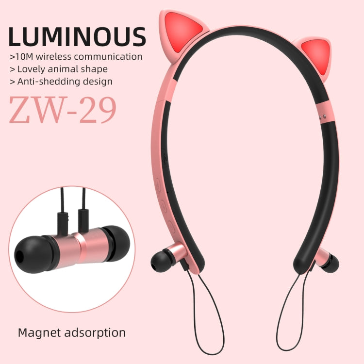 ZW29 Cat Ear Stereo Sound HIFI Fashion Outdoor Portable Sports Wireless  Bluetooth Headset with Mic & LED Light Glowing(Blue) - Neck-mounted Earphone by PMC TechLife | Online Shopping South Africa | PMC TechLife