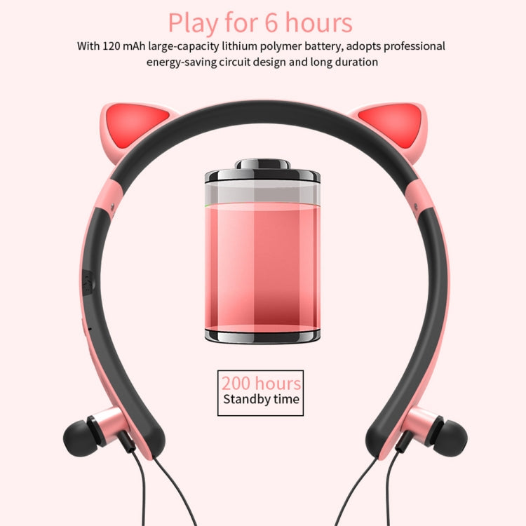 ZW29 Cat Ear Stereo Sound HIFI Fashion Outdoor Portable Sports Wireless  Bluetooth Headset with Mic & LED Light Glowing(Blue) - Neck-mounted Earphone by PMC TechLife | Online Shopping South Africa | PMC TechLife