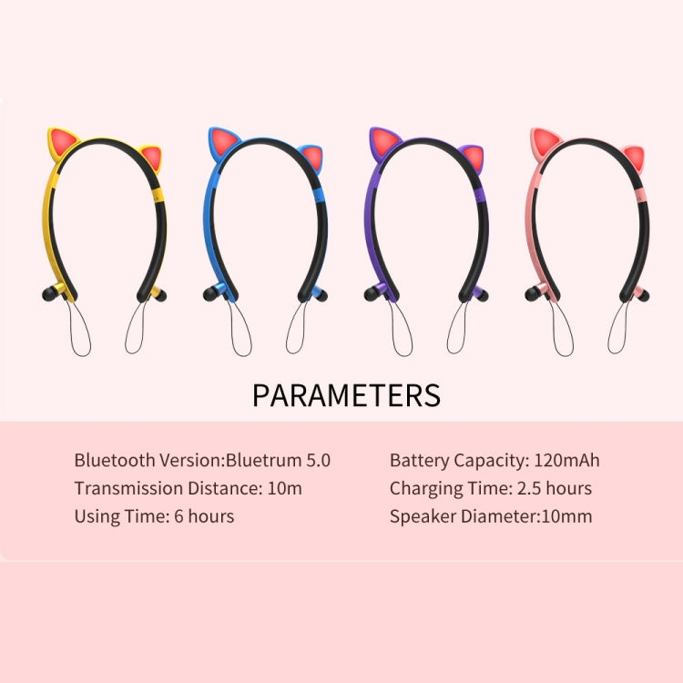 ZW29 Cat Ear Stereo Sound HIFI Fashion Outdoor Portable Sports Wireless  Bluetooth Headset with Mic & LED Light Glowing(Yellow) - Neck-mounted Earphone by PMC Jewellery | Online Shopping South Africa | PMC Jewellery