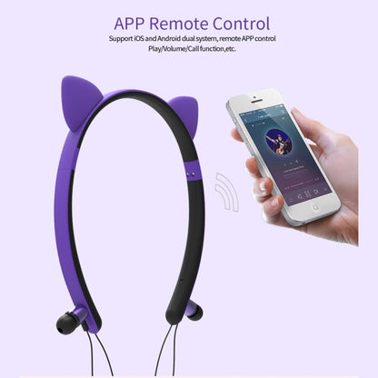 ZW29 Cat Ear Stereo Sound HIFI Fashion Outdoor Portable Sports Wireless  Bluetooth Headset with Mic & LED Light Glowing(Purple) - Neck-mounted Earphone by PMC Jewellery | Online Shopping South Africa | PMC Jewellery