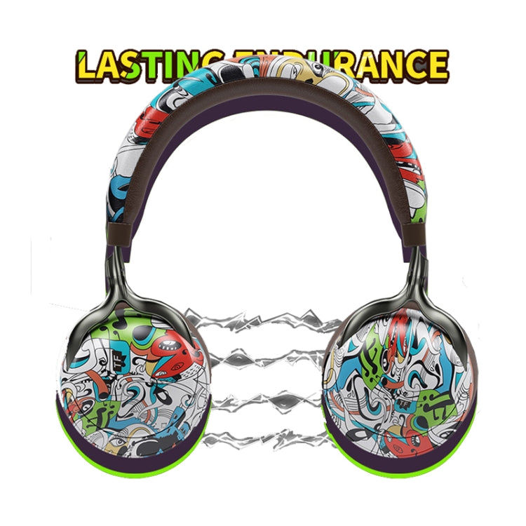 VJ086 Graffiti Headset Wireless Sports Bluetooth Headset Water Transfer Color Print Headset, Support TF, FM(Black+White) - Headset & Headphone by PMC TechLife | Online Shopping South Africa | PMC TechLife