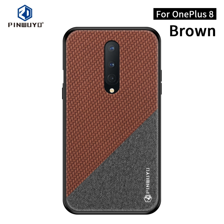 For Oneplus 8 PINWUYO Rong Series  Shockproof PC + TPU+ Chemical Fiber Cloth Protective Cover(Brown) - OnePlus Cases by PINWUYO | Online Shopping South Africa | PMC TechLife | Buy Now Pay Later Mobicred