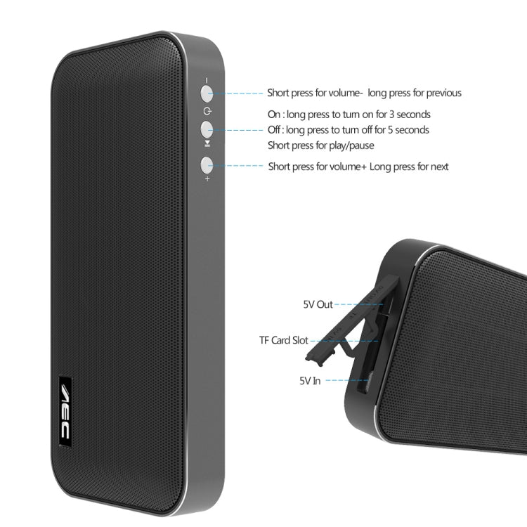 AEC BT-205 Portable Wireless Bluetooth Speaker Stereo Music Loudspeaker Built-in Microphone, Support TF Card(White) - free shipping - PMC TechLife - Order now!