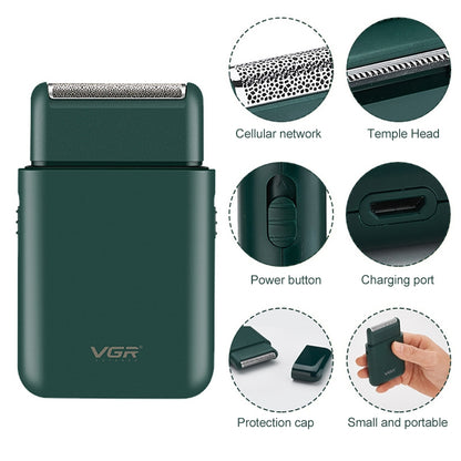 VGR V-390 5W USB Portable Reciprocating Electric Shaver (Green) - Electric Shavers by VGR | Online Shopping South Africa | PMC Jewellery