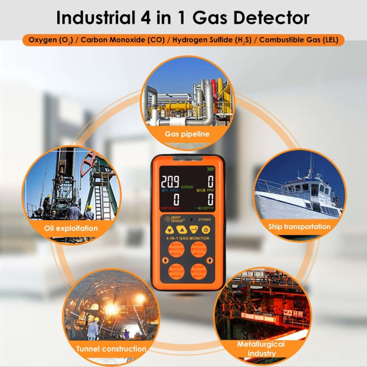 ST8900 4 in 1 Toxic Gas CO Carbon Monoxide Detector Hydrogen Sulfide H2S Oxygen Combustible Gas Test LCD Display Monitor, Sound Light Vibration Alarm, CN Plug - free shipping - PMC TechLife - Order now!