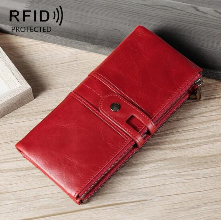 Ladies Genuine Leather Long Wallet Anti-theft Card Bag Multifunctional Clutch Bag(Red) - free shipping - PMC TechLife - Order now!
