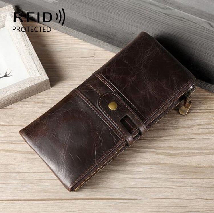 Ladies Genuine Leather Long Wallet Anti-theft Card Bag Multifunctional Clutch Bag(Coffee) - free shipping - PMC TechLife - Order now!