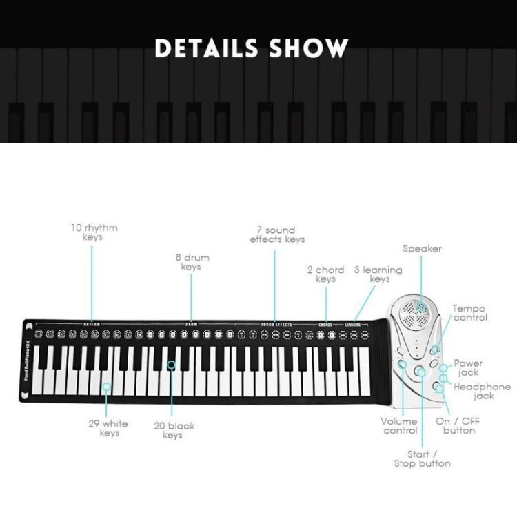 49-Key Portable Hand-Rolled Piano With Horn Children Beginners To Practice Electronic Piano(Elegant Black) - free shipping - PMC TechLife - Order now!