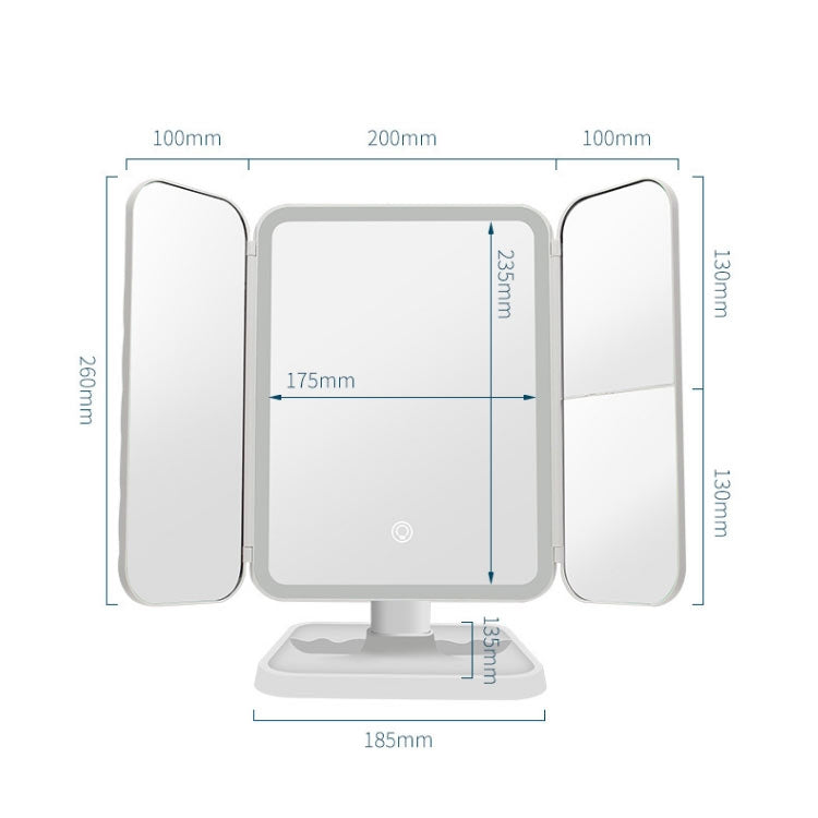 Simple & Stylish LED Three-Fold Square Makeup Mirror, Specification:Charging Model Three-color Light(White) - Mirror by PMC Jewellery | Online Shopping South Africa | PMC Jewellery