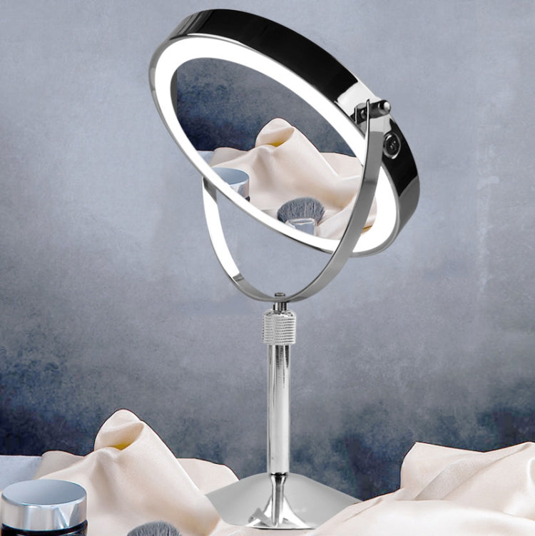 Desktop Double-SidedRound LED Luminous Makeup Mirror Liftable Magnifying Mirror, Specification:Plane + 3 Times Magnification(7-inch Battery Model) - Mirror by PMC Jewellery | Online Shopping South Africa | PMC Jewellery