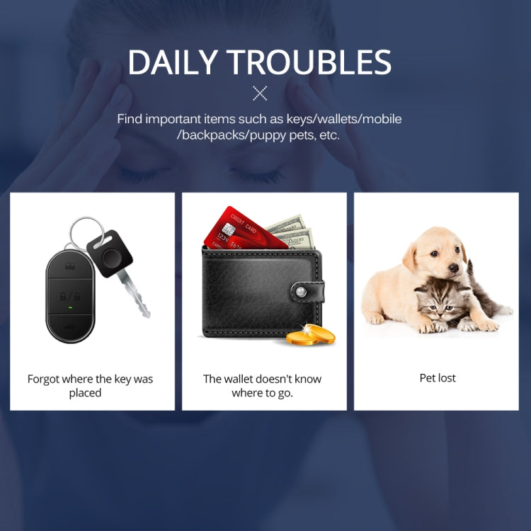 Keyfinder Wallet Dog Cat kids GPS locator anti lost keychain Smart Search Bluetooth Tracker Tag(Black) - free shipping - PMC TechLife - Order now!