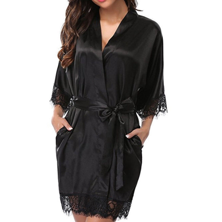 Half Sleeve Robe Women Faux Silk Pajama Sexy Night Dress, Size:L(Gray) - Pajamas & Bathrobe by PMC Jewellery | Online Shopping South Africa | PMC Jewellery