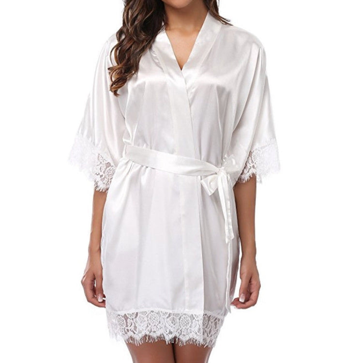 Half Sleeve Robe Women Faux Silk Pajama Sexy Night Dress, Size:L(Gray) - Pajamas & Bathrobe by PMC Jewellery | Online Shopping South Africa | PMC Jewellery