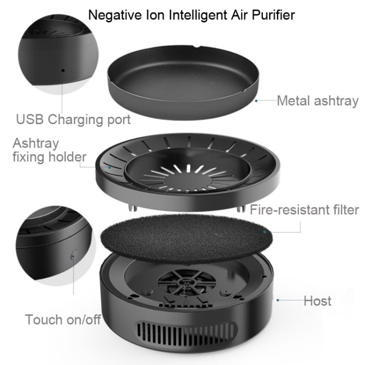 Multifunctional Ashtray Negative Ion Intelligent Air Purifier PM2.5 Home Car Smart Air Freshener Air Cleaner(Black) - Air Purifiers & Accessories by PMC Jewellery | Online Shopping South Africa | PMC Jewellery