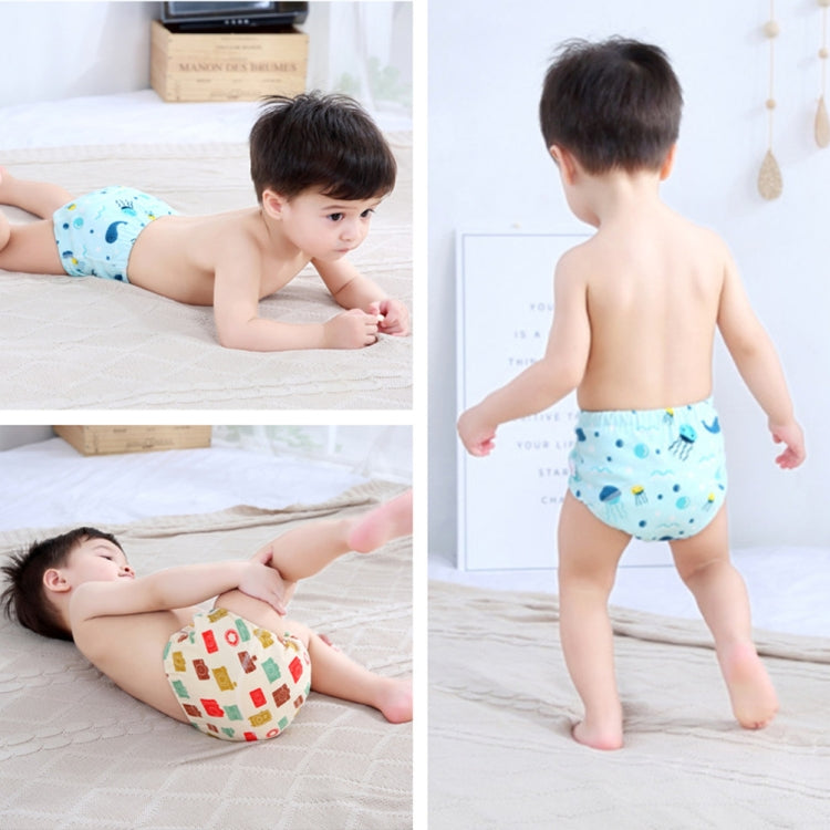 6 Layer Baby Diaper Waterproof  Reusable Cloth Diapers Baby Cotton Training  Underwear Pants Diaper L（12-18KG）(Khaki Stripe Wave) - Children Underwear by PMC Jewellery | Online Shopping South Africa | PMC Jewellery