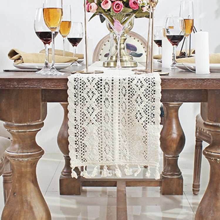 Tassel Lace Floral Romance Retro Crochet Hollow Cotton Blend Table Runner Covers, Size:24x180cm(York Weave) - free shipping - PMC TechLife - Order now!