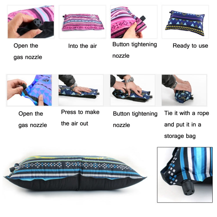 Portable Ethnic Style Automatic Inflatable Pillows Outdoor Camping Tent Camping Equipment Car Travel Pillows(Gray Blue Print) - Others by PMC TechLife | Online Shopping South Africa | PMC TechLife