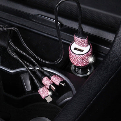 Diamond Car Dual USB Charge Mobile Phone Safety Hammer Charger(pink) - Car Charger by PMC Jewellery | Online Shopping South Africa | PMC Jewellery