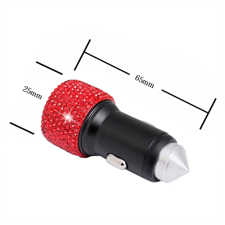 Diamond Car Dual USB Charge Mobile Phone Safety Hammer Charger(red red) - Car Charger by PMC Jewellery | Online Shopping South Africa | PMC Jewellery