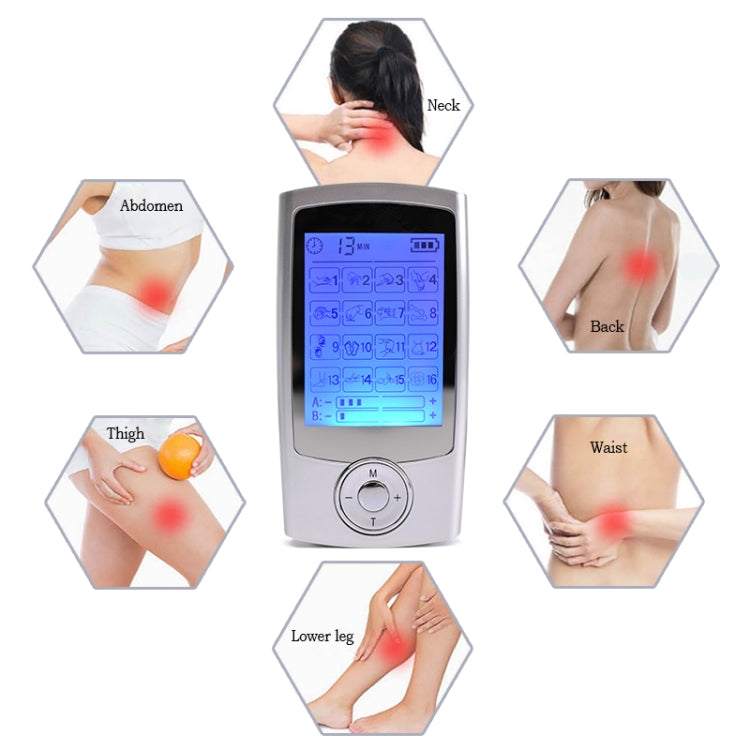 16 Mode Digital Electronic Pulse Massager Muscle Stimulator Pain Relief Machine(Silver) - Massage & Relaxation by PMC Jewellery | Online Shopping South Africa | PMC Jewellery