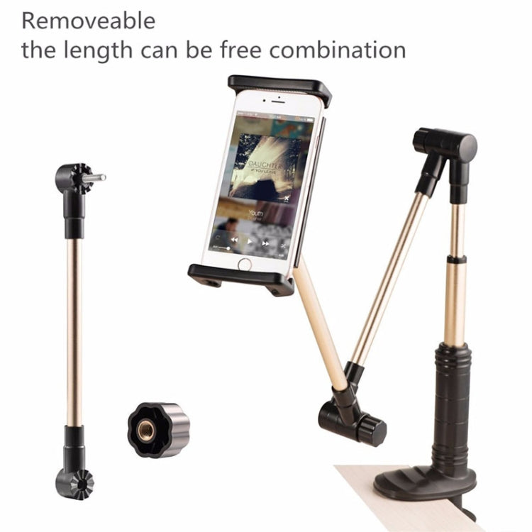 360 Degree Rotation Lazy Mount Folding Long Arm Phone Stand Holder for 4-14 Inch Tablet & Phone(Black Gold) - Lazy Bracket by PMC Jewellery | Online Shopping South Africa | PMC Jewellery