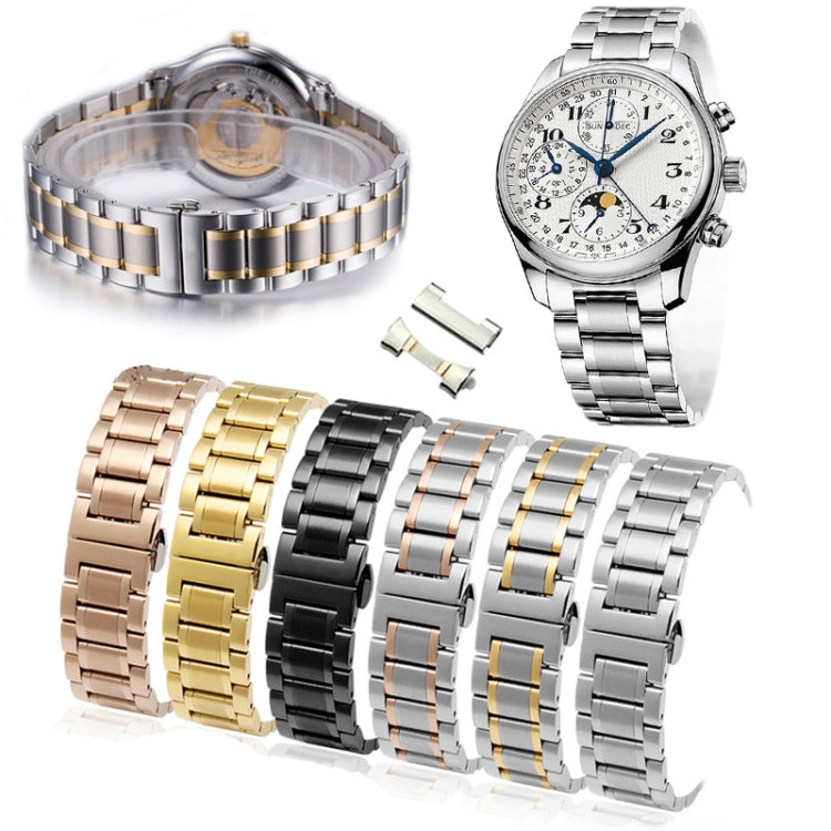 21mm Steel Bracelet Butterfly Buckle Five Beads Unisex Stainless Steel Solid Watch Strap, Color:Intermediate Rose Gold - Watch Bands by PMC TechLife | Online Shopping South Africa | PMC TechLife