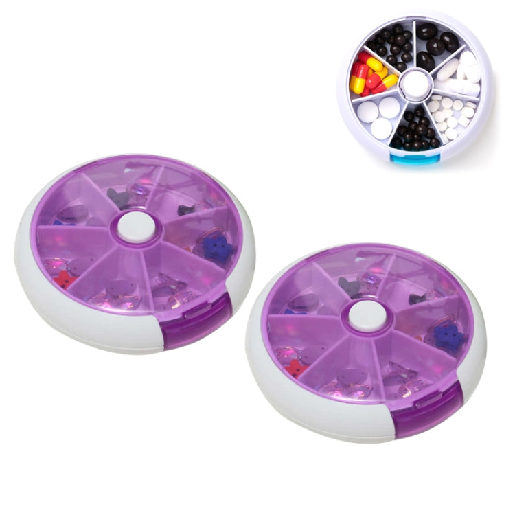 2 PCS Creative Multifunctional Round Portable Seven-grid Rotating Plastic Pill Box(Purple) - Pill Boxes by PMC Jewellery | Online Shopping South Africa | PMC Jewellery