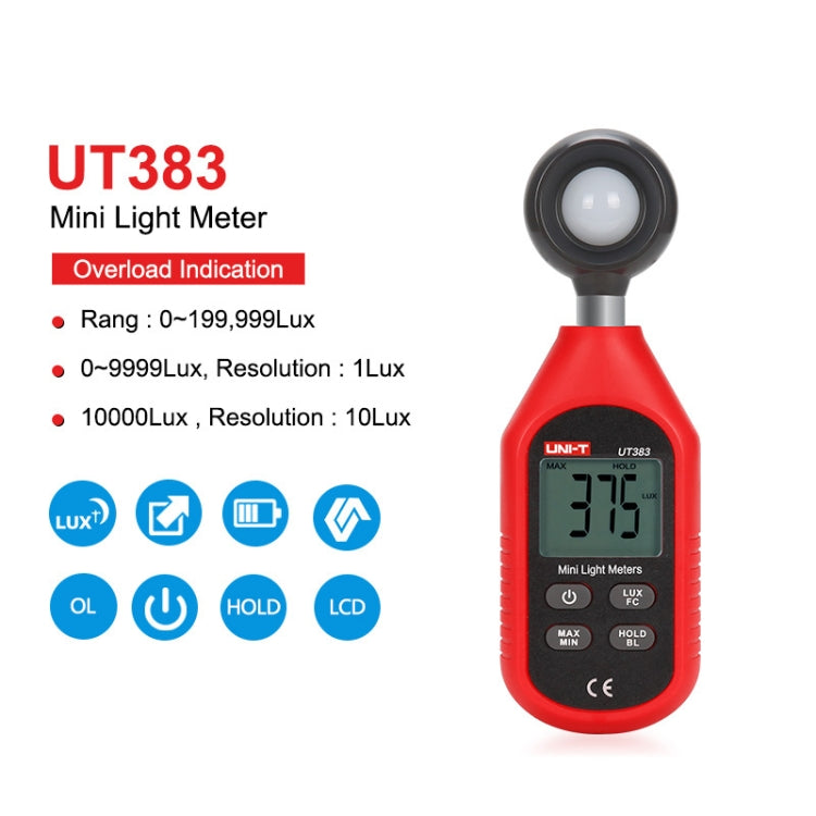 UNI-T UT383 200,000 LUX Digital Luxmeter Luminance Light Meter With LCD Backlit Display - Light & Sound Meter by UNI-T | Online Shopping South Africa | PMC TechLife | Buy Now Pay Later Mobicred
