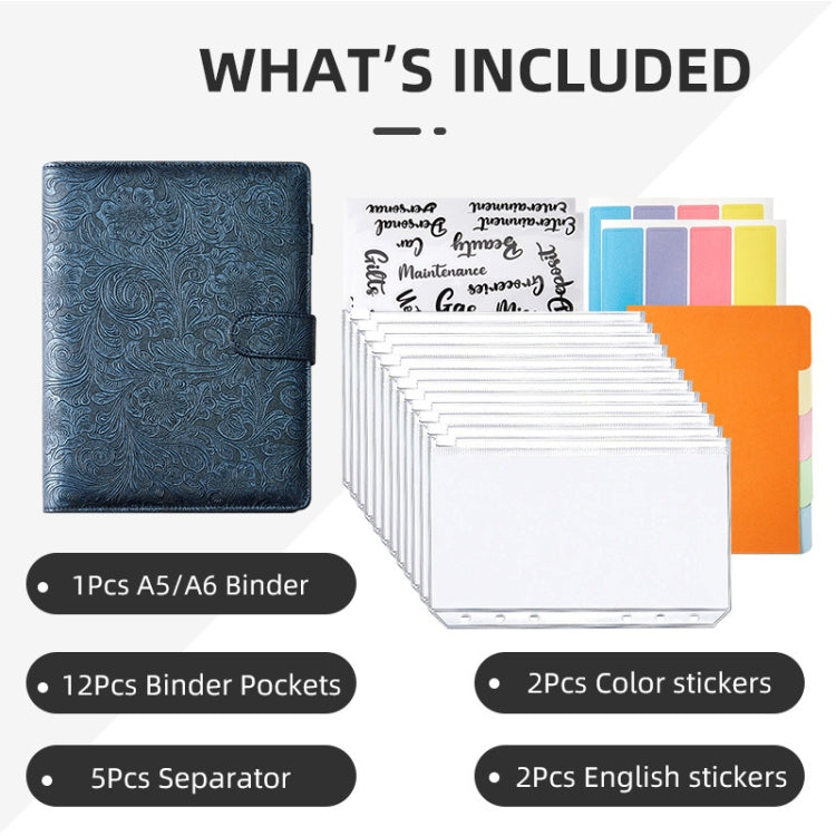 A6 YMX-007 PU Leather Budget Binder Notebook Embossed Model Handbook(Dark Blue) - Notebooks by PMC TechLife | Online Shopping South Africa | PMC TechLife | Buy Now Pay Later Mobicred