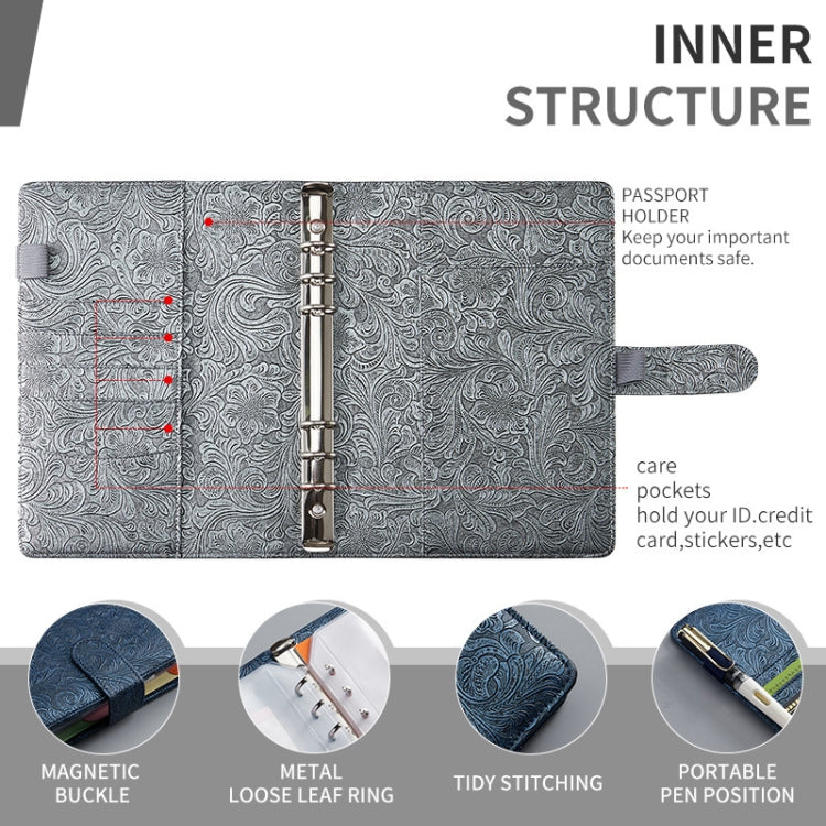 A6 YMX-007 PU Leather Budget Binder Notebook Embossed Model Handbook(Dark Blue) - Notebooks by PMC TechLife | Online Shopping South Africa | PMC TechLife | Buy Now Pay Later Mobicred