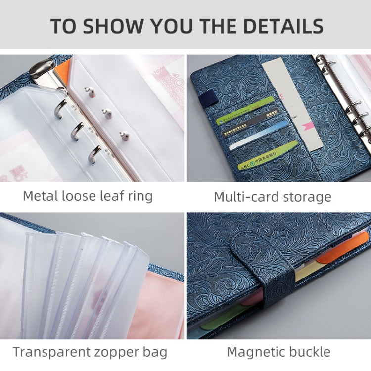 A6 YMX-007 PU Leather Budget Binder Notebook Embossed Model Handbook(Dark Black) - free shipping - PMC TechLife - Order now!