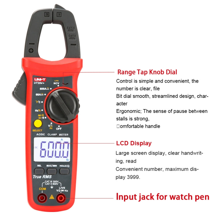 UNI-T  UT204+ 600A  Digital Clamp Meter AC DC Voltage Detector - free shipping - PMC TechLife - Order now!