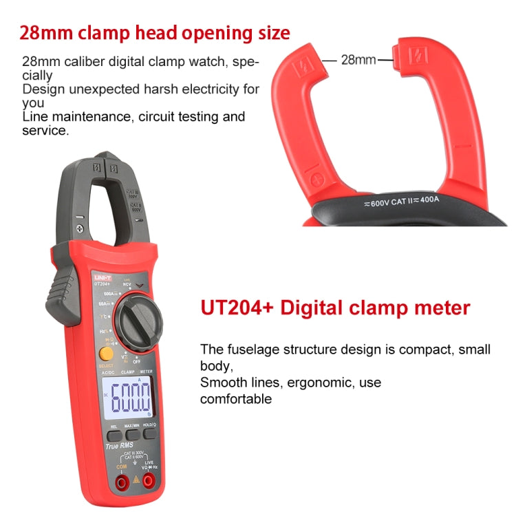 UNI-T  UT204+ 600A  Digital Clamp Meter AC DC Voltage Detector - free shipping - PMC TechLife - Order now!
