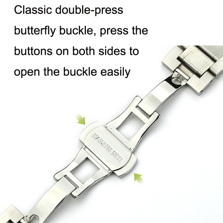 18mm Steel Bracelet Butterfly Buckle Five Beads Unisex Stainless Steel Solid Watch Strap, Color:Silver - Watch Bands by PMC Jewellery | Online Shopping South Africa | PMC Jewellery