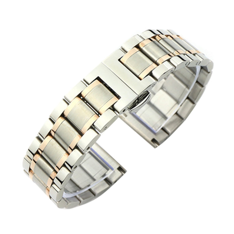 19mm Steel Bracelet Butterfly Buckle Five Beads Unisex Stainless Steel Solid Watch Strap, Color:Intermediate Rose Gold - Watch Bands by PMC TechLife | Online Shopping South Africa | PMC TechLife